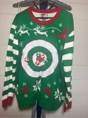 #125 Party City Green, White & Red Men’s Holiday Crewneck Sweater